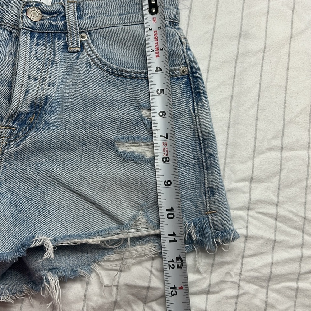 Pistola Women's Frayed Hem Jean Shorts - Light Blue, Distressed Shorts, Button - Picture 9 of 11